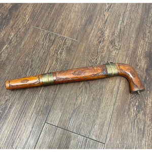 Vintage Mid 20th c. Wood Sheath Carved Pistol Shaped Knife & Fork Set (India‎n)